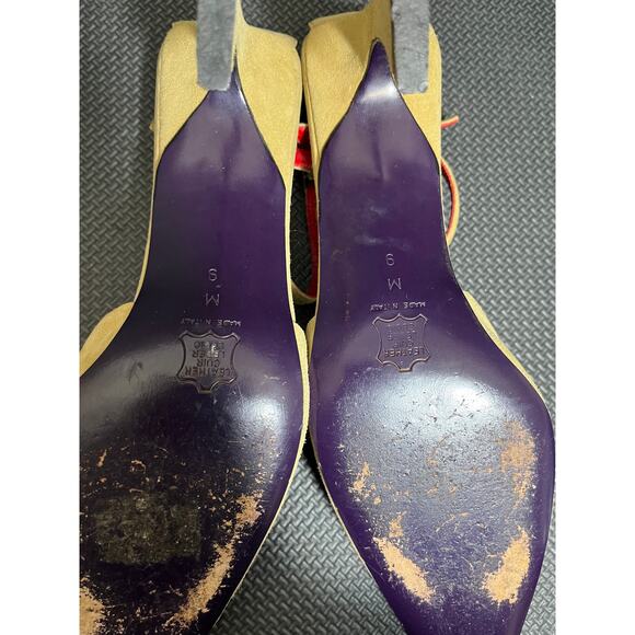 RARE Vintage Fendi Beaded Suede Camel Trophy Pointed Toe Heels Made In Italy 9 - Picture 9 of 13